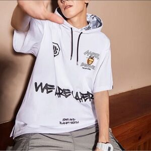 LiNing Badfive Aape White Short Sleeve Sweatshirt Hoodie Camo Men's Size XXL